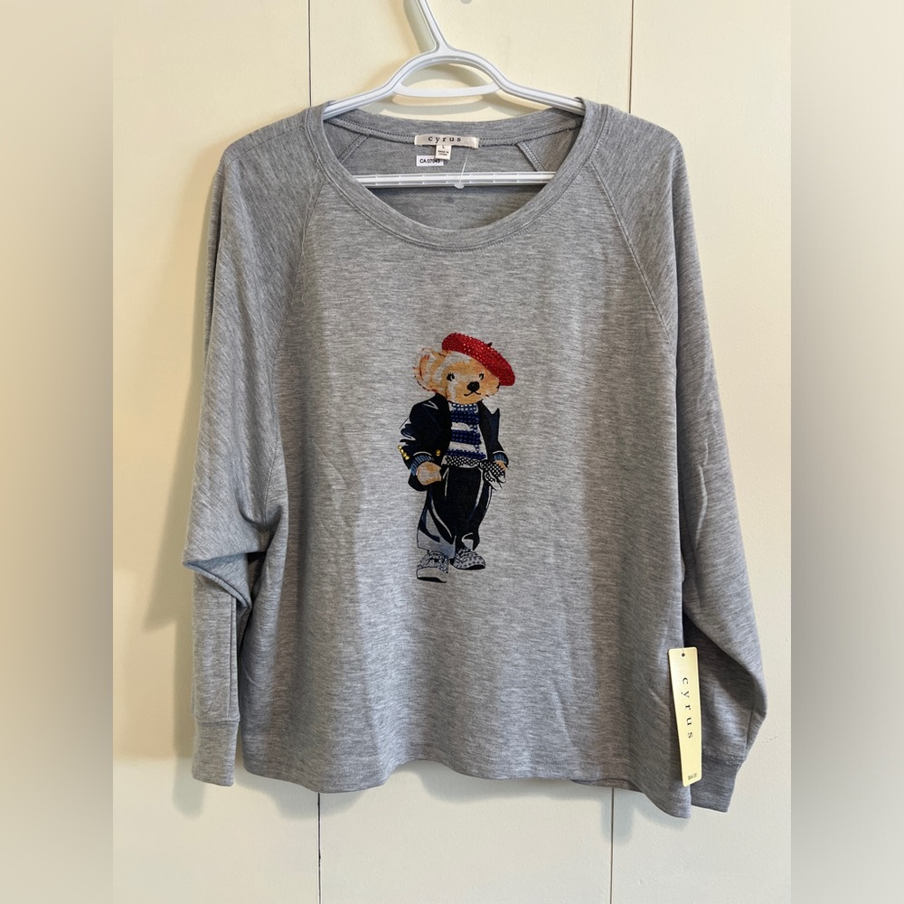 New Cyrus Rhinestone Polo Bear Shirt L